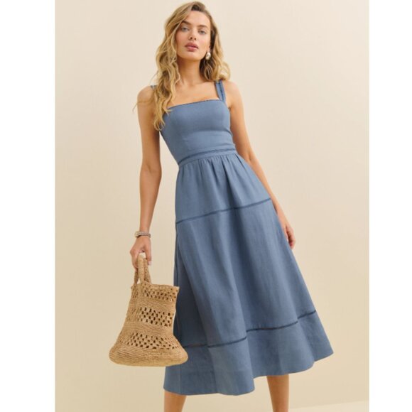 Reformation Everett Linen Dress - Cornflower - Picture 1 of 12